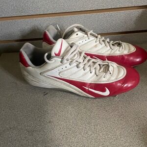 Nike Football Cleats Red and White Mens Size 9.5 Athletic Sport Sneakers